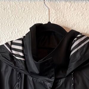 Rain Coat with Black and White Stripe Hood